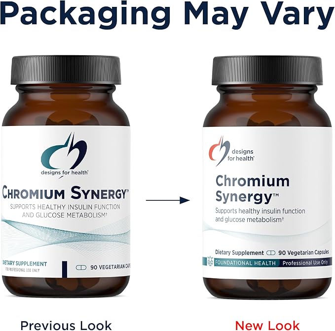 Designs for Health Chromium Synergy - Non-GMO Chromium Nicotinate Glycinate Chelate Supplement with Vanadium, Vitamin D, Manganese, Zinc + Taurine - Cinnamon Powder Base (90 Capsules)