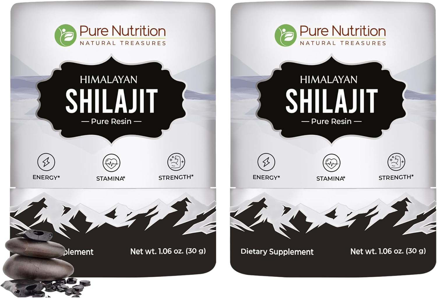 Pure Nutrition Himalayan Shilajit Resin for Men & Women | 60 GMS | 150 Servings | High Potency Pure Himalayan Shilajit Resin with 85+ Trace Minerals, 75%+ Fulvic Acid | 30 Gram X Pack of 2