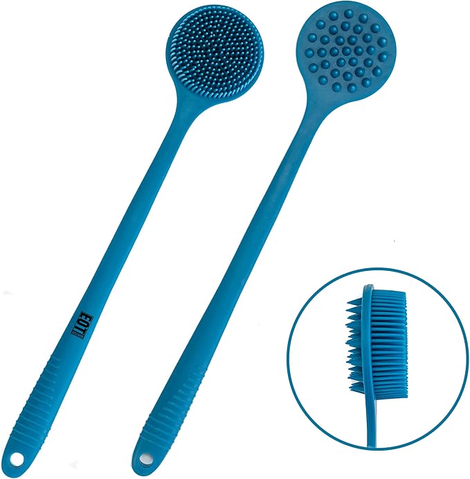 Bendable Long Handled Silicone Body Brush & Hair Scrubber - Bath Shower Back Brush, Shampoo Hair & Scalp Massager, Back Scrubber for Shower (Purple)