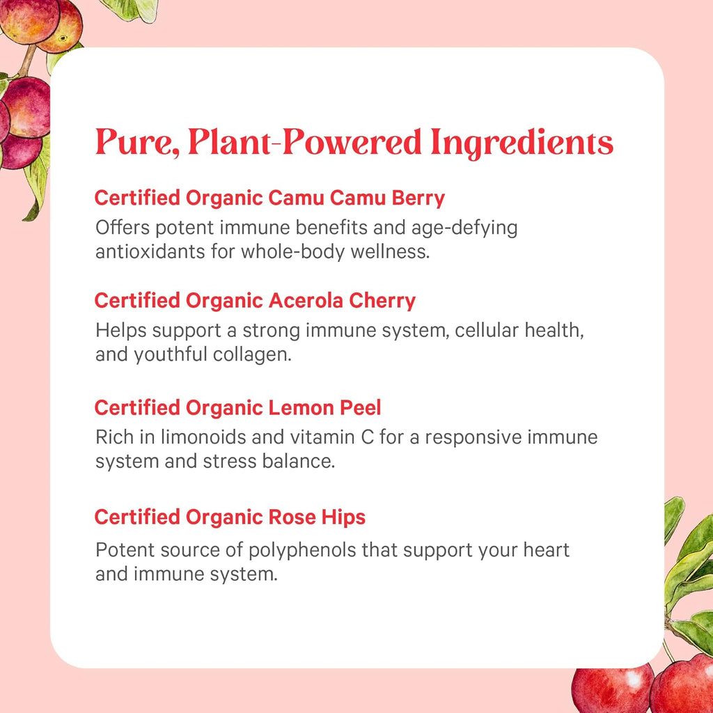 PURE SYNERGY Pure Radiance C – Organic Vitamin C Capsules | 100% Whole Food Supplement, Non-GMO, Camu Camu Extract with Natural Immune & Collagen Support – 90 Capsules