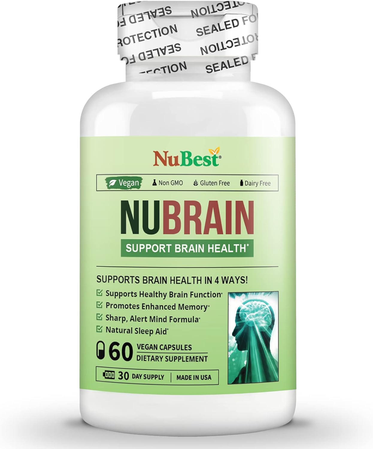 NuBrain Booster - Brain Supplement for Brain Booster, Memory, Focus & Clarity Support with St. John’s Wort, Ginkgo Biloba, Bacopa & More - Premium Nootropic Brain Supplement - 2 Pack