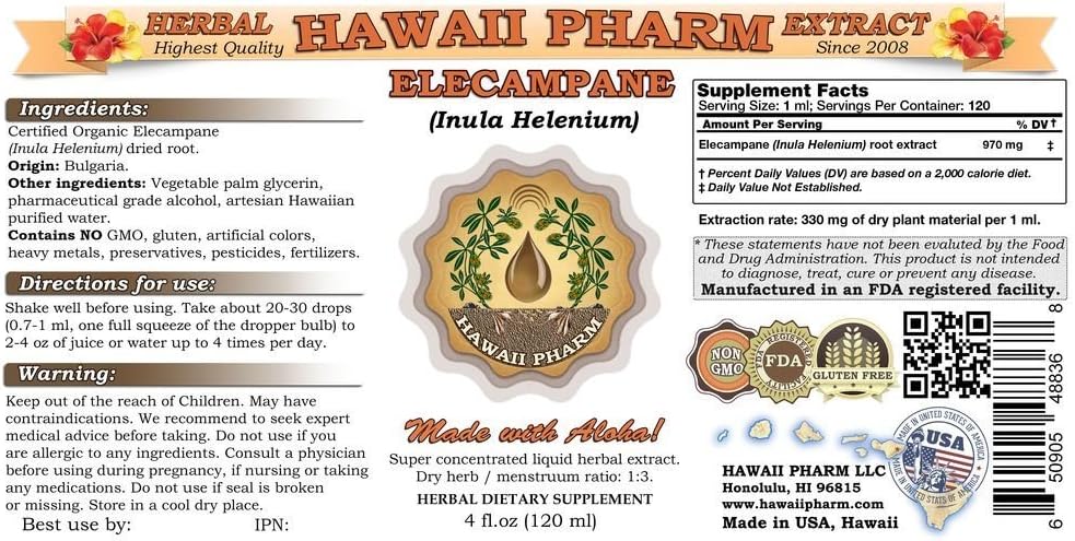 Elecampane Liquid Extract, Organic Elecampane (Inula Helenium) Tincture Supplement 2 oz