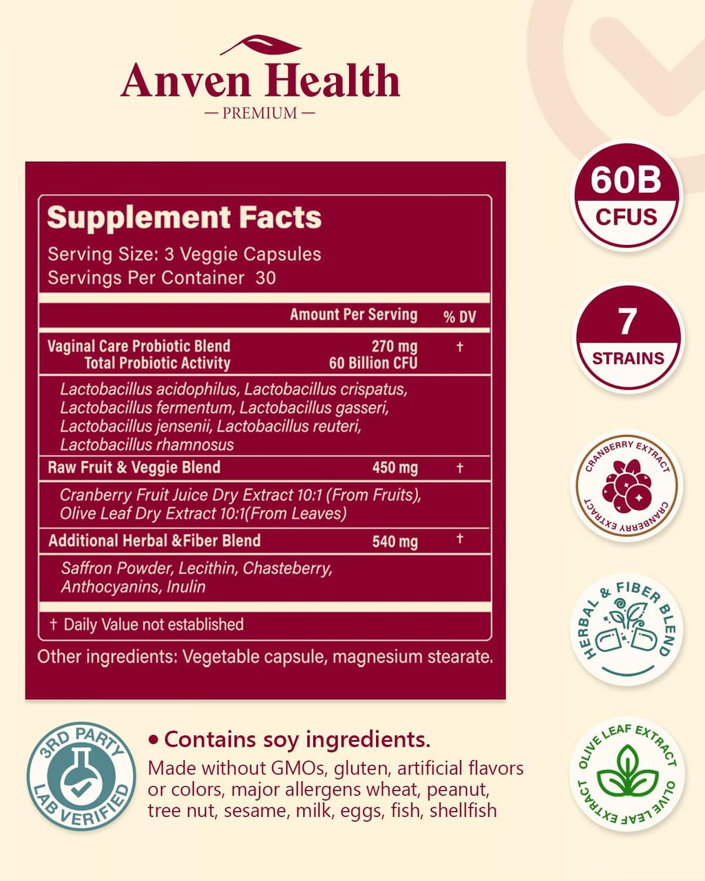 Vaginal Probiotics for Women - 60 Billion Womens Probiotic for Vaginal Flora, Odor, Yeast, Gut & Digestive Health with Saffron, Lecithin, Cranberry & Olive Leaf Extracts | 90 Veggie Caps