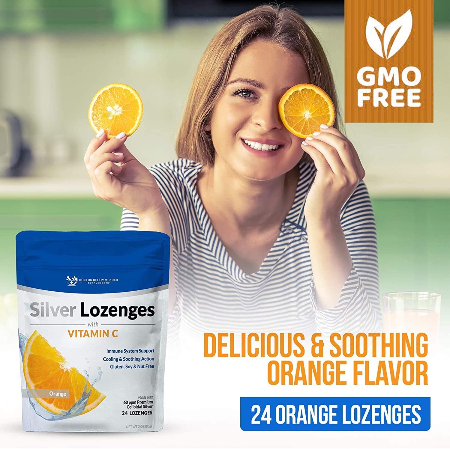Silver Lozenges with Vitamin C - Premium Nano Silver 60 PPM Colloidal Silver, Organic Honey and Vitamin C Mineral Supplement Drops to Support Immune System, Soothe Cough & Throat - Pack of 4