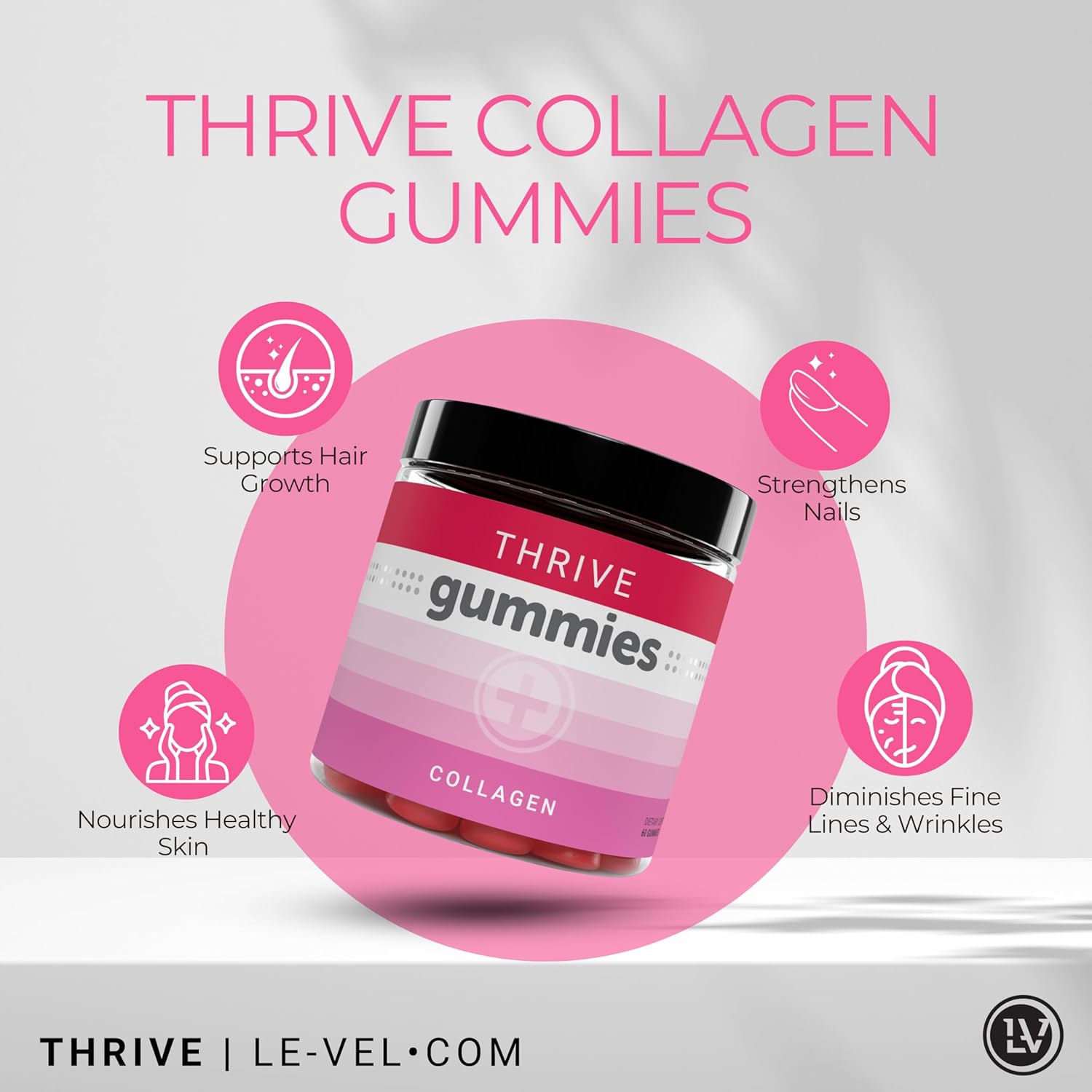 Le-Vel Thrive Collagen Gummies | 30 Servings | Hair, Skin & Nails Support with Biotin & Collagen