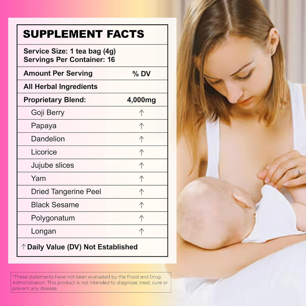 Lactation Herbal Tea for Breastfeeding Moms, 16 Teabags Nursing Tea with Goji Berry, Papaya, Jujube and Licorice, Lactation Support Tea for Milk Production