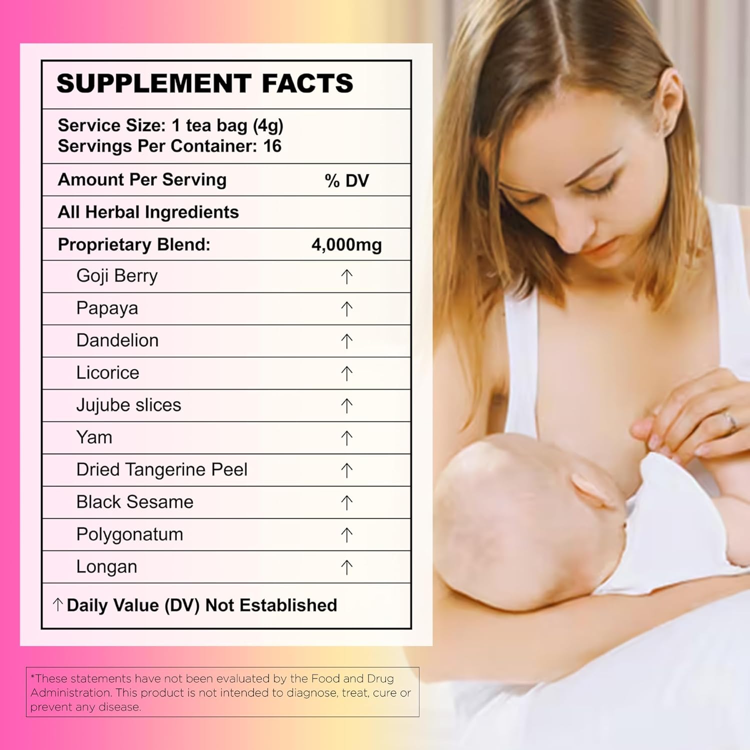Lactation Herbal Tea for Breastfeeding Moms, 16 Teabags Nursing Tea with Goji Berry, Papaya, Jujube and Licorice, Lactation Support Tea for Milk Production