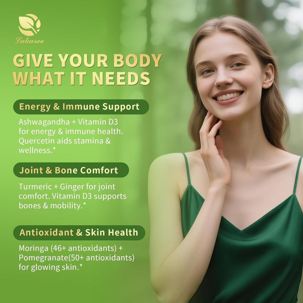 12-in-1 Lipsomal Moringa Leaf Drops with Ashwagandha Turmeric Quercetin, 98% Absorption & 30:1 Pure Moringa Extract for Energy Immune Joint Digestive Support, Vegan Non-GMO Gluten-Free