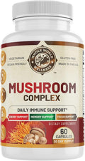 All Natural Mushroom Complex 10 in 1 | Daily Immune & Energy Support | Lions Mane, Chaga, Resihi | Gluten Free, Dairy Free, Soy Free | 60 Capsules | Made in The USA.
