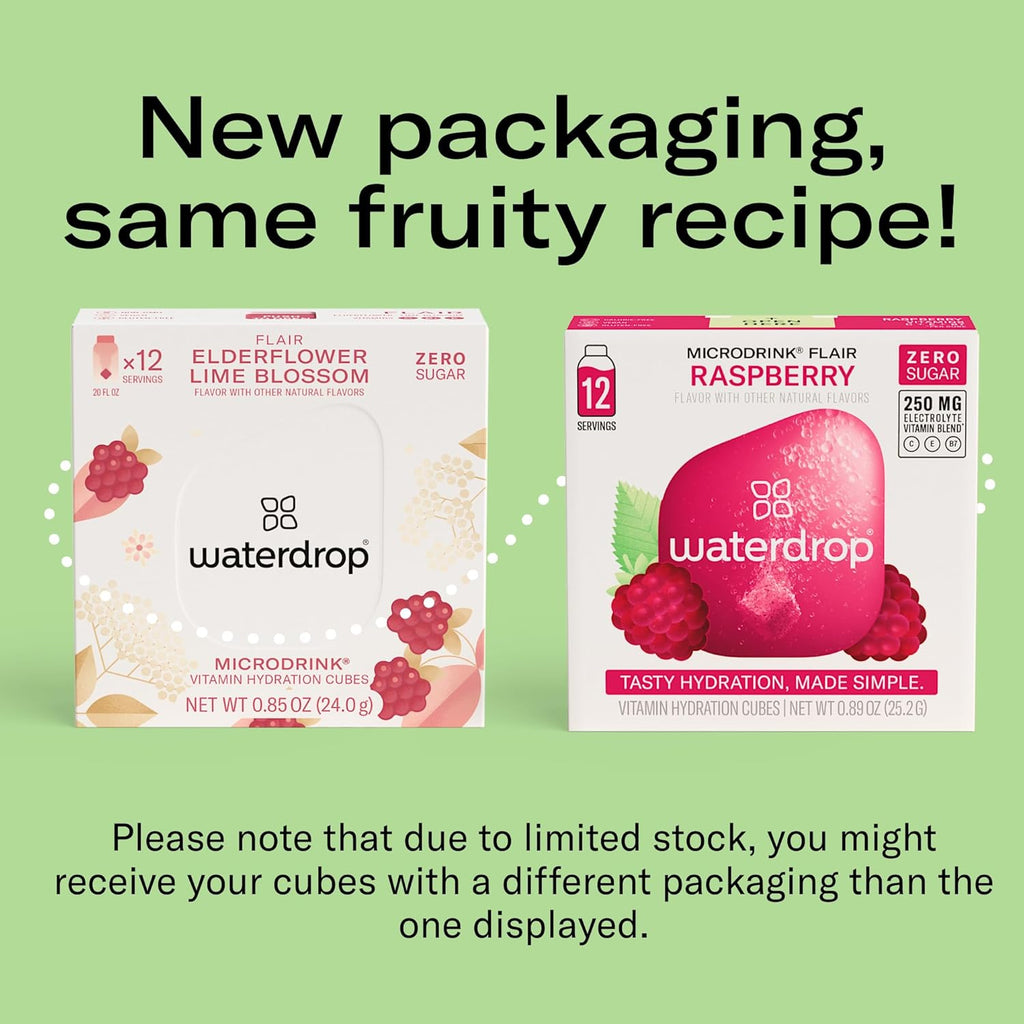 Waterdrop Hydration Cubes, Elderflower & Lime Blossom, Vitamin C, E & Potassium, On The Go Water Enhancer Drops for Still & Sparkling Water, Low Calorie, Zero Sugar, Gluten Free, Non GMO, Vegan, 24 CT