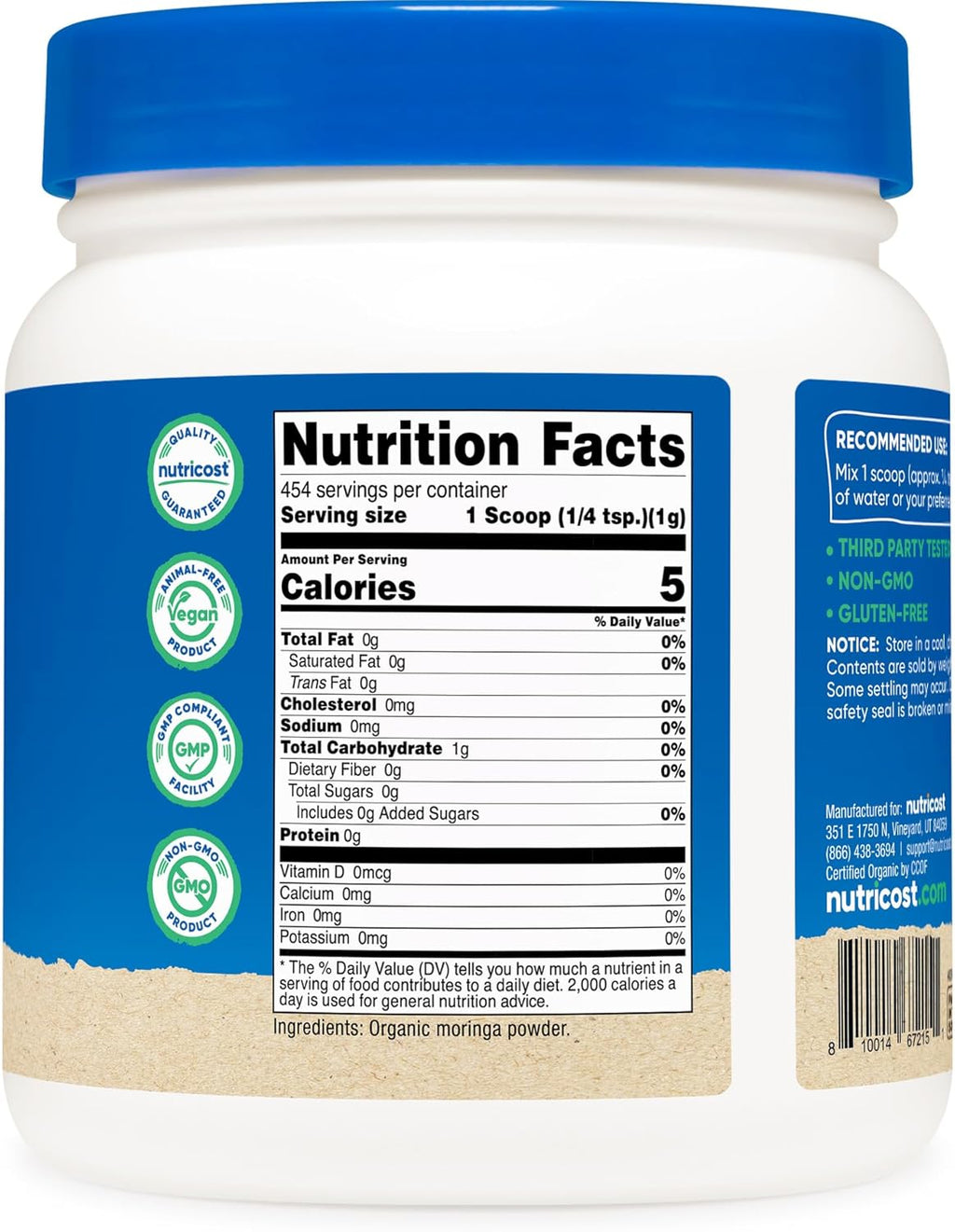 Nutricost Organic Moringa Powder 1LB (16oz) - Gluten Free, Non-GMO, Vegetarian Friendly