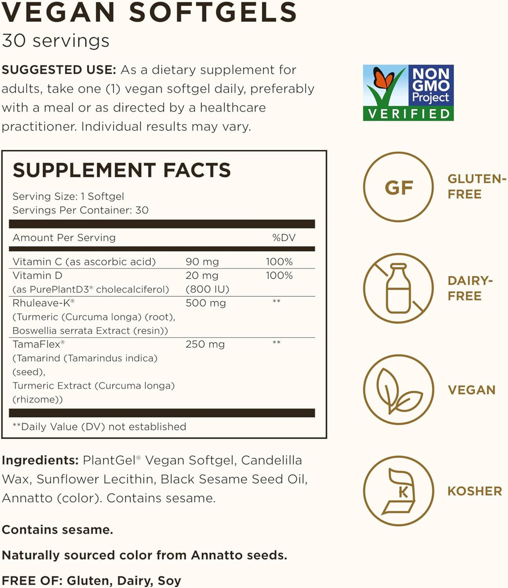 Solgar Joint Ease Supplement for Joint Health and Flexibility, Boswellia and Turmeric Extracts, Vitamins D and C, Vegan, Age-Defying Nutrition for Men and Women, Gluten-Free, 30 Servings