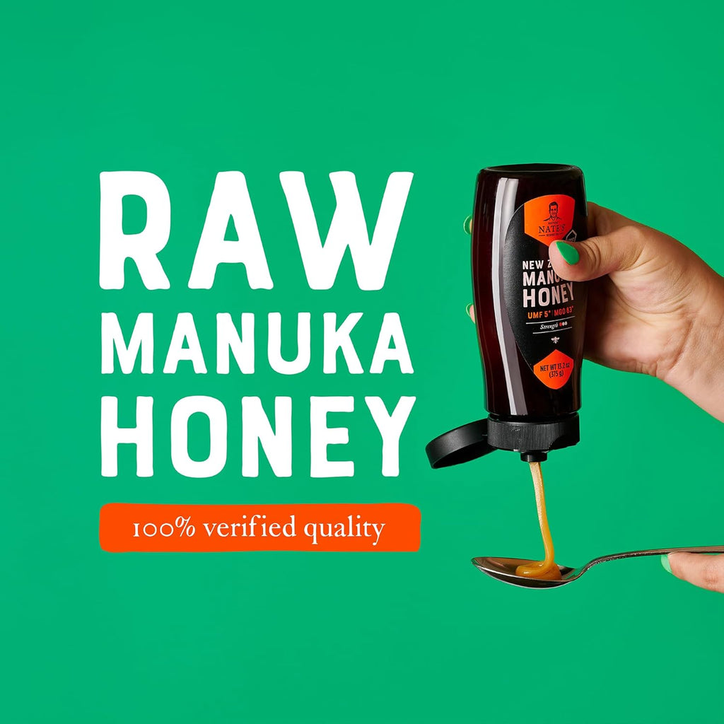 Nature Nate's | Raw Manuka Honey MGO 83+ | UMF 5+ Certified | 13.2 oz Squeeze Bottle