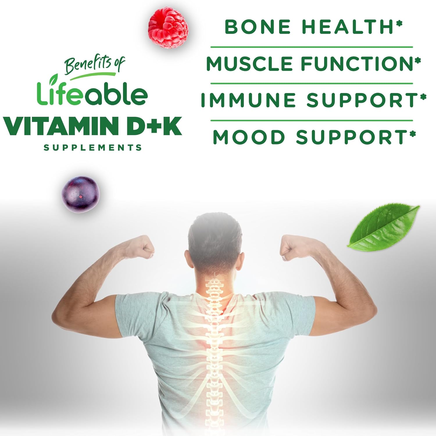 Lifeable Vitamin D3 K2 Gummies for Adults | 1000iu D3 and K2 100mcg | Great Tasting D3 and K2 Supplements | for Bone Health and Immunity | VIT D3 K2 for Adults, Men, and Women | 60 Gummies