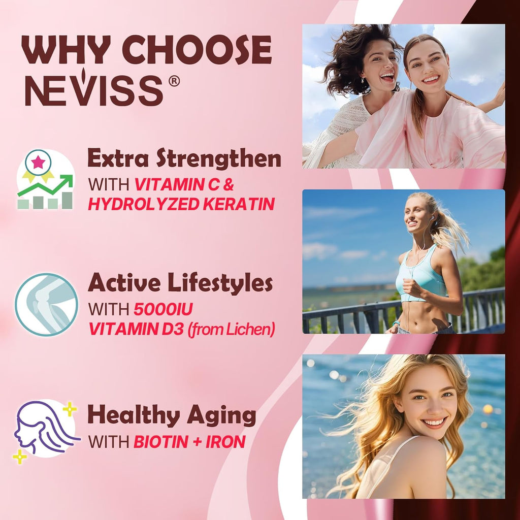 Sugar Free Collagen Peptides Gummies for Women & Men, Hydrolyzed Multi Collagen Type I II III V & X, with 5000IU Vitamin D3 & Biotin Keratin for Skin Hair Nails, Collagen Supplement Gummy, 120Cts