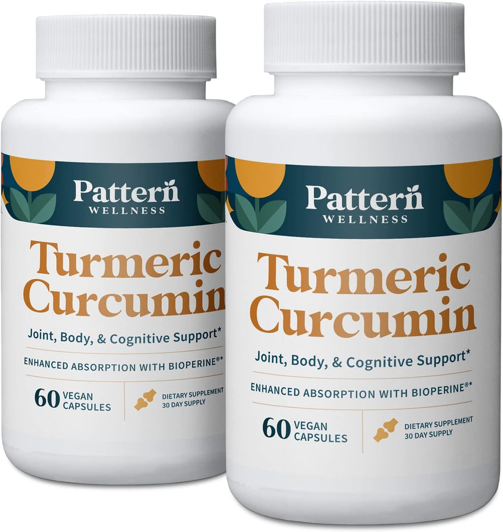 Pattern Wellness Turmeric Curcumin – 1300mg – 95% Curcuminoids with BioPerine® Black Pepper – Joint, Cognitive & Immune Support – Non-GMO, Gluten Free – 120 Capsules