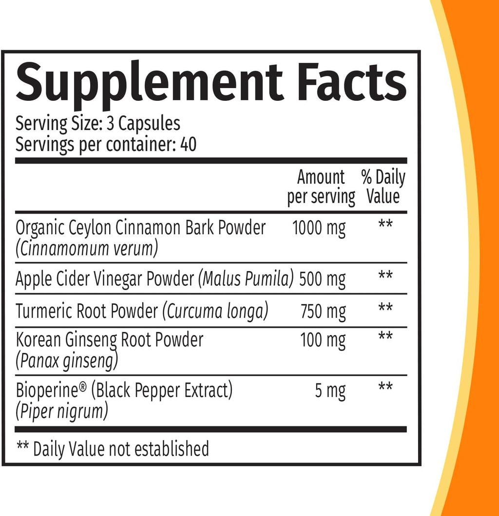 5-in-1 Ceylon Cinnamon Capsules 2355mg - Ceylon Cinnamon and Apple Cider Vinegar Capsules - Turmeric and Panax Ginseng Capsules - Cinnamon Supplements with Bioperine (120ct, Pack of 3)