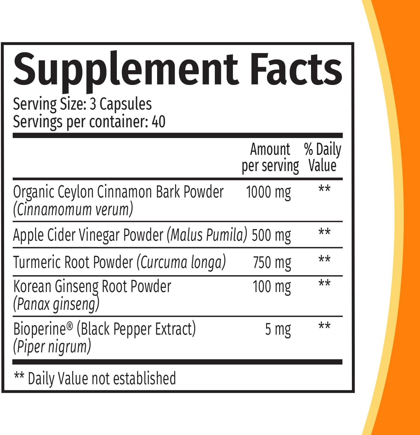 5-in-1 Ceylon Cinnamon Capsules 2355mg - Ceylon Cinnamon and Apple Cider Vinegar Capsules - Turmeric and Panax Ginseng Capsules - Cinnamon Supplements with Bioperine (120ct, Pack of 4)