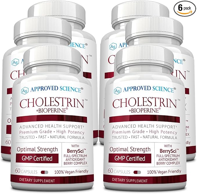 Approved Science Cholestrin - Lipid Level Support - Antioxidants, Lecithin, Berberine HCL, Berries, BioPerine - 60 Capsules - Pack of 6