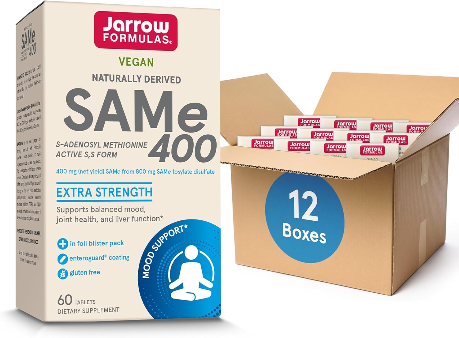 Jarrow Formulas Same 400 mg, Supports Joint Health, Liver Function, Brain Metabolism, 60 Tablets, Up to a 60 Day Supply,Pack of 12