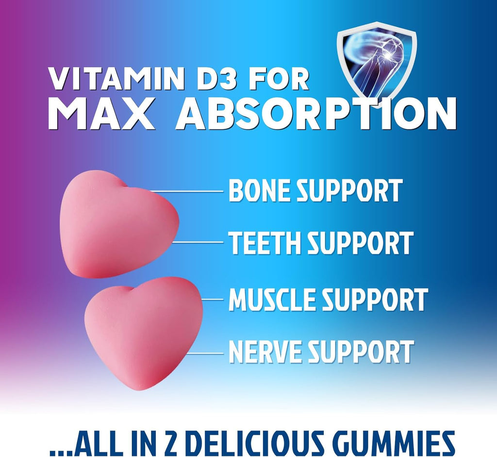 Sugar Free Chewable Calcium Gummy Vitamins - Plus 400 IU Vitamin D3 for Bone, Teeth, & Immune Health Support - Calcium Supplements for Women & Men Daily, Non-GMO, Berry Flavored - 60 Gummies