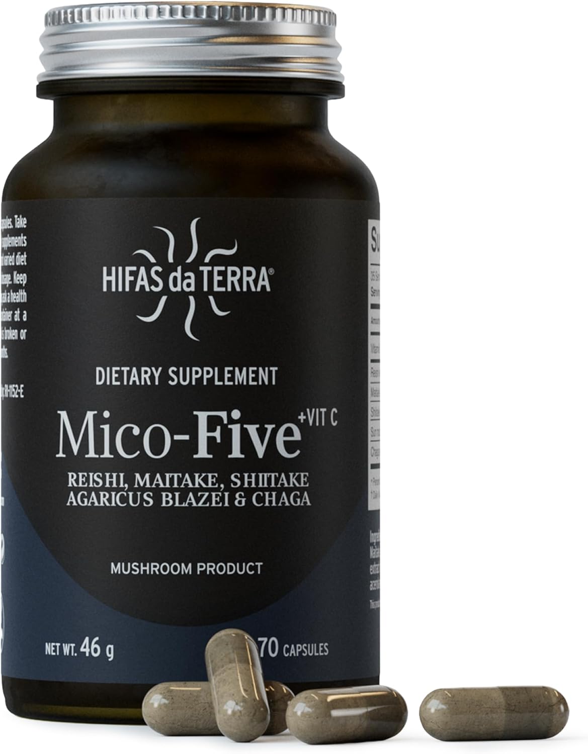 HIFAS DA TERRA Mico-Five - Mushroom Complex, Mushroom Supplement with Organic Reishi, Shiitake, & Chaga, Herbal Nootropic & Immune Support, Adaptogen for Women & Men - 70 Vegan Capsules