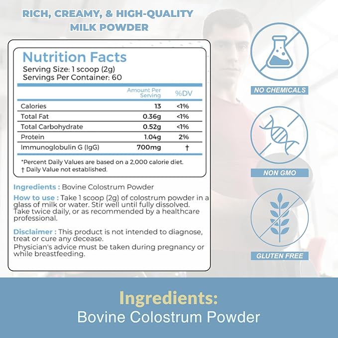 Cow Colostrum Powder Unflavored | Natural Bovine Colostrum for Everyday Wellness | Supports Gut Balance, Skin and Body Nutrition | Keto & Gluten-Free | 60 Servings