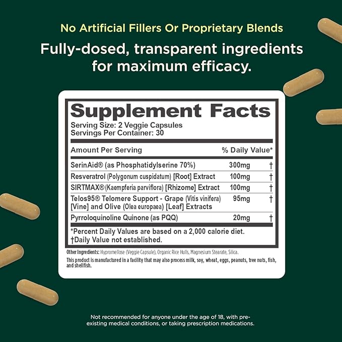The Genius Brand Genius Eternal - Cellular Repair Supplement for Daily Clarity - Supports Brain Health, Endurance, Energy, Focus, Memory & Vitality - Non-GMO - 60 Veggie Capsules