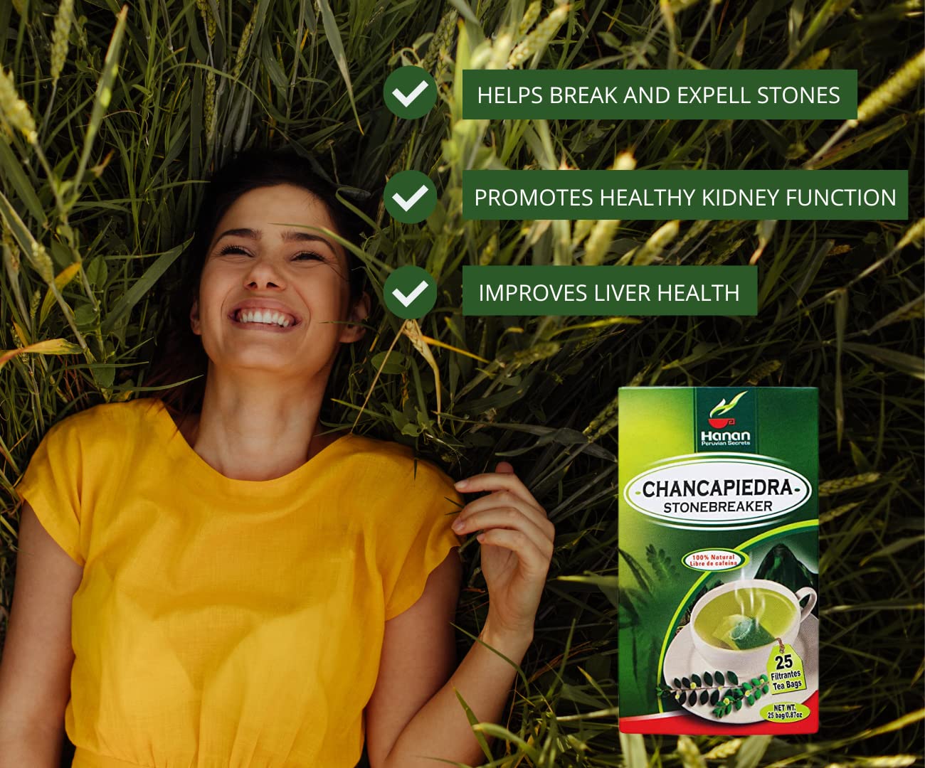 Hanan Peruvian Secrets Chancapiedra Herbal Tea | 100% Natural Stonebreaker | 25 Tea Bags | Aids in Promoting Normal Kidney Function Naturally