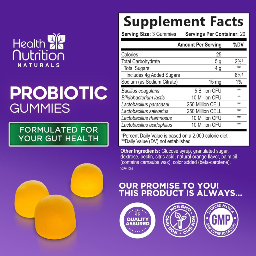 Probiotic Gummies 5 Billion CFU - Diverse Probiotic Strains for Digestive Health & Gut Support Gummy for Women, Men, & Kids, Daily Probiotics Supplement for Immune Support, Non-GMO, Vegan, 60 Gummies