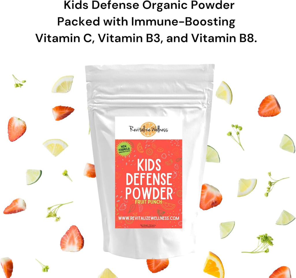 Kids Defense Powder | New Formula, Improved Flavor | Orthomolecular Dose of 1000 mg Vitamin C and 250 mg B3 | Pure, Corn Free, & GMO-Free | Fruit Punch Flavor | 120 Servings