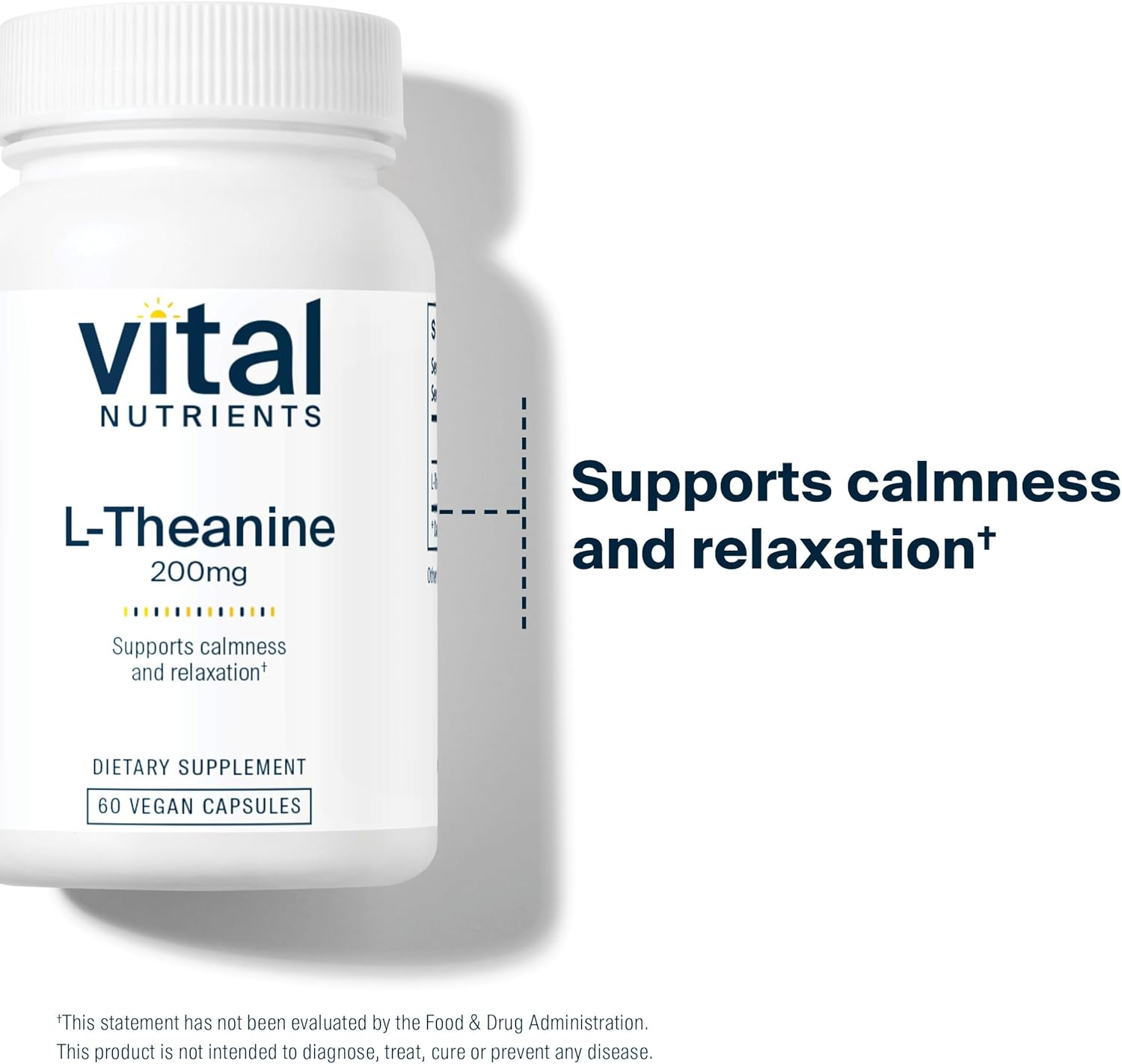 Vital Nutrients L-Theanine 200mg | Vegan Supplement | L Theanine Supplement Supports Normal Stress Levels and Cognitive Function* | Gluten, Dairy and Soy Free | 60 Capsules