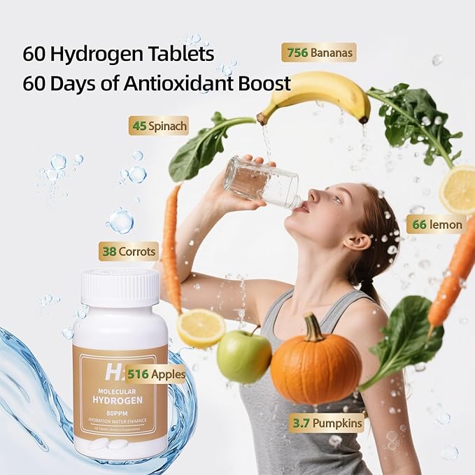 Hydrogen Water Tablets 8 PPM for Drinking Water, H2 Molecular Hydrogen Tablets Magnesium Supports Healthy Aging, Cellular Energy & Brain Health Organic Cayenne Boost