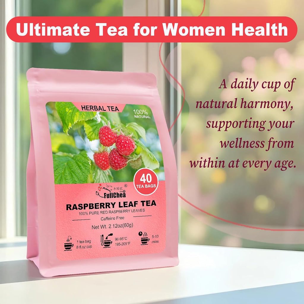 FullChea - Raspberry Leaf Tea Bag, 40 Teabags - Natural Pregnancy Tea - Pure Red Raspberry Leaf Herbal Tea - Non-GMO - Caffeine-free - Help Childbirth & Support Menstrual