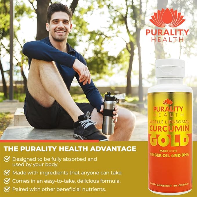 PURALITY HEALTH Curcumin Gold, from Turmeric with Ginger Oil & DHA Omega-3s, Micelle Liposomal Enhanced Absorption, Joint Health, 15 Day Supply
