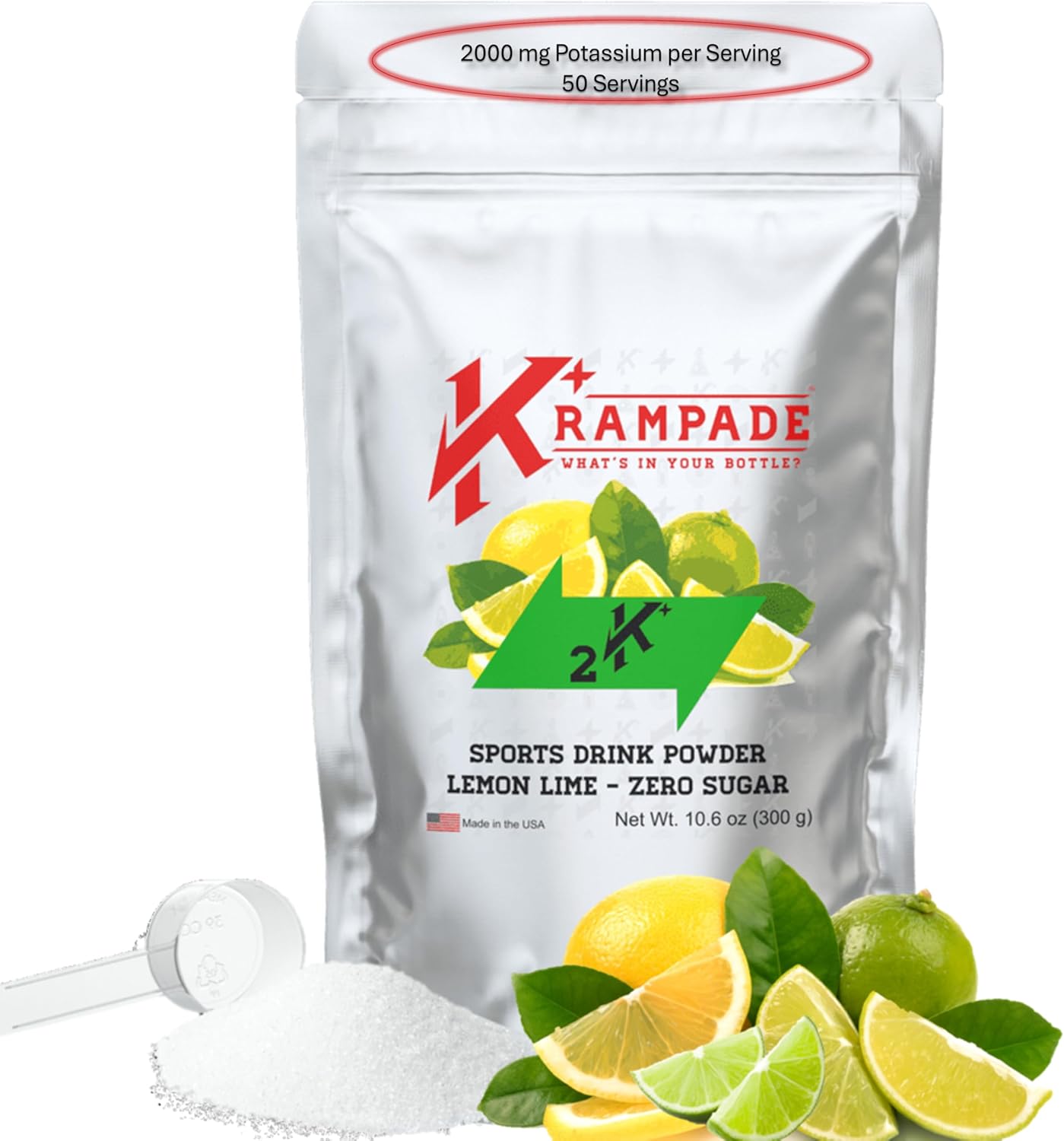 Electrolytes Powder Potassium Supplement - 2000 mg K+, >2X More Than Coconut Water | Cramp Relief and Prevention | Hydration Powder