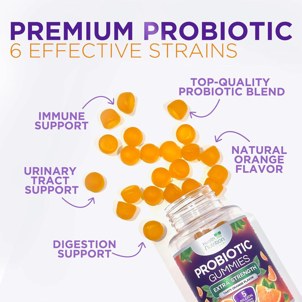 Probiotic Gummies 5 Billion CFU - Diverse Probiotic Strains for Digestive Health & Gut Support Gummy for Women, Men, & Kids, Daily Probiotics Supplement for Immune Support, Non-GMO, Vegan, 60 Gummies