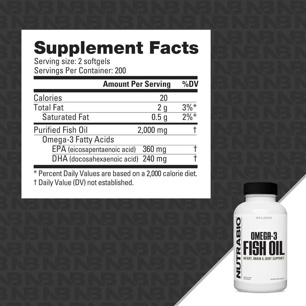 NutraBio Omega 3 Fish Oil Supplements, 2,000mg, 400 Softgels - EPA DHA Omega 3 Fatty Acid Supplement to Help Support a Healthy Heart