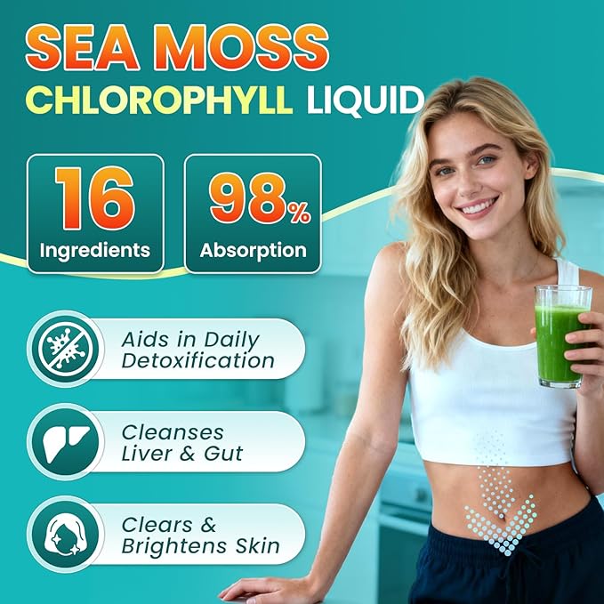 3Pack Sea Moss Drops - Irish Sea Moss Chlorophyll Liquid with Black Seed Oil, Ashwagandha, Moringa, Turmeric, Elderberry, Mullein, Seamoss Gel Supplement for Liver Cleaner, Detox & Gut, Immune Support