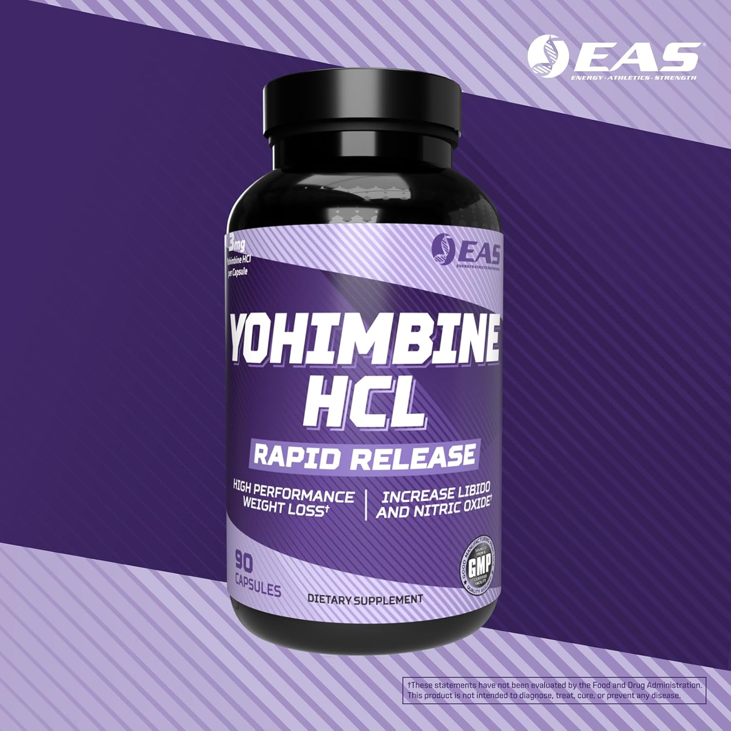 EAS Yohimbine HCL | Improved Weight Loss & Athletic Performance | Rapid Release Technology | Gluten Free, Non GMO, Vegetarian Friendly | 90 Capsules