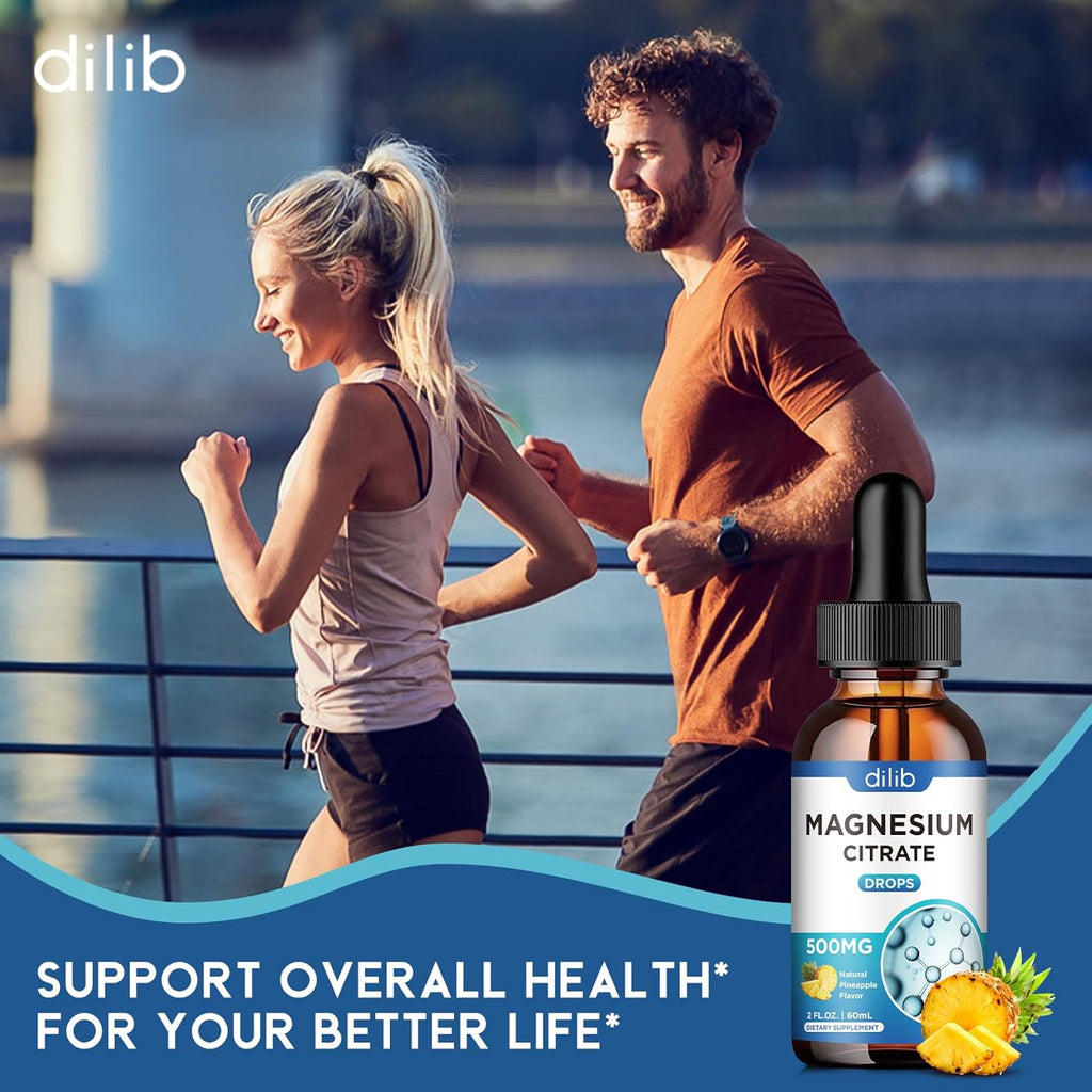 Magnesium Citrate Liquid Drops, Liquid Magnesium Supplement 500mg, Support Stress Relief, Sleep, Mood, Bones, Muscles, Relaxation, Vegan Natural Pineapple Flavor 4 Fl Oz