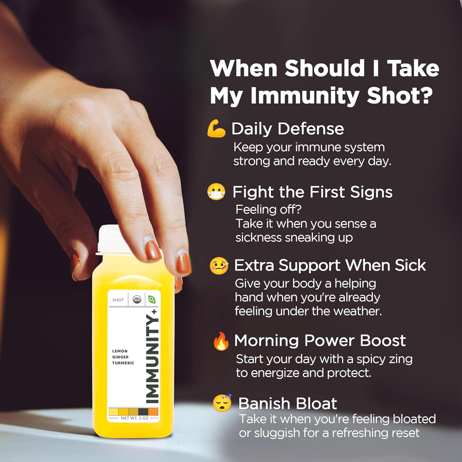 O2 Living Immunity Booster Juice Shots - 2oz, 12 Pack - Organic Cold-Pressed Juice Shots, No Added Sugars or Water, Naturally Sweetened from Fruits, Fresh Pressed, Packed with Nutrients and Vitamins