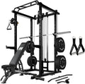 RitFit Multi-Function Squat Rack Power Cage PPC03 with Cable Crossover System, 1000LBS Capacity Power Rack and Packages with Optional Weight Bench, Barbell Weight Set, for Garage Workout & Home Gym
