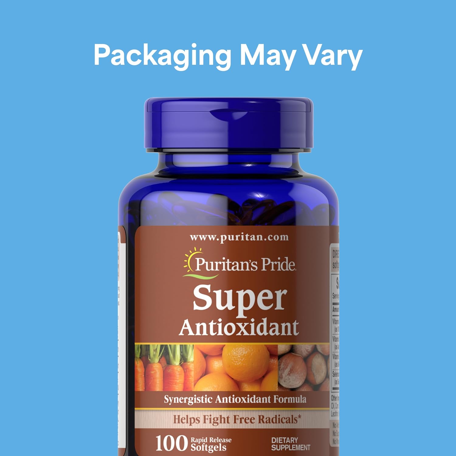 Puritan's Pride Premium Super Synergistic Antioxidant Formula, Dietary Supplement to Help Fight Premature Aging*, Vitamins A, C, E, and Selenium Mineral, 3 Month Supply, 100 Rapid Release Softgels