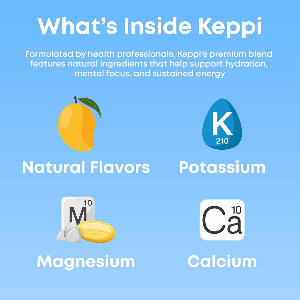 Keppi Electrolytes Powder Packets – Mango Flavor – No Sugar Hydration Supplement with Potassium, Magnesium, Sodium – 30 Hydration Packets – Keto, Vegan, Fasting-Friendly, Zero Calorie
