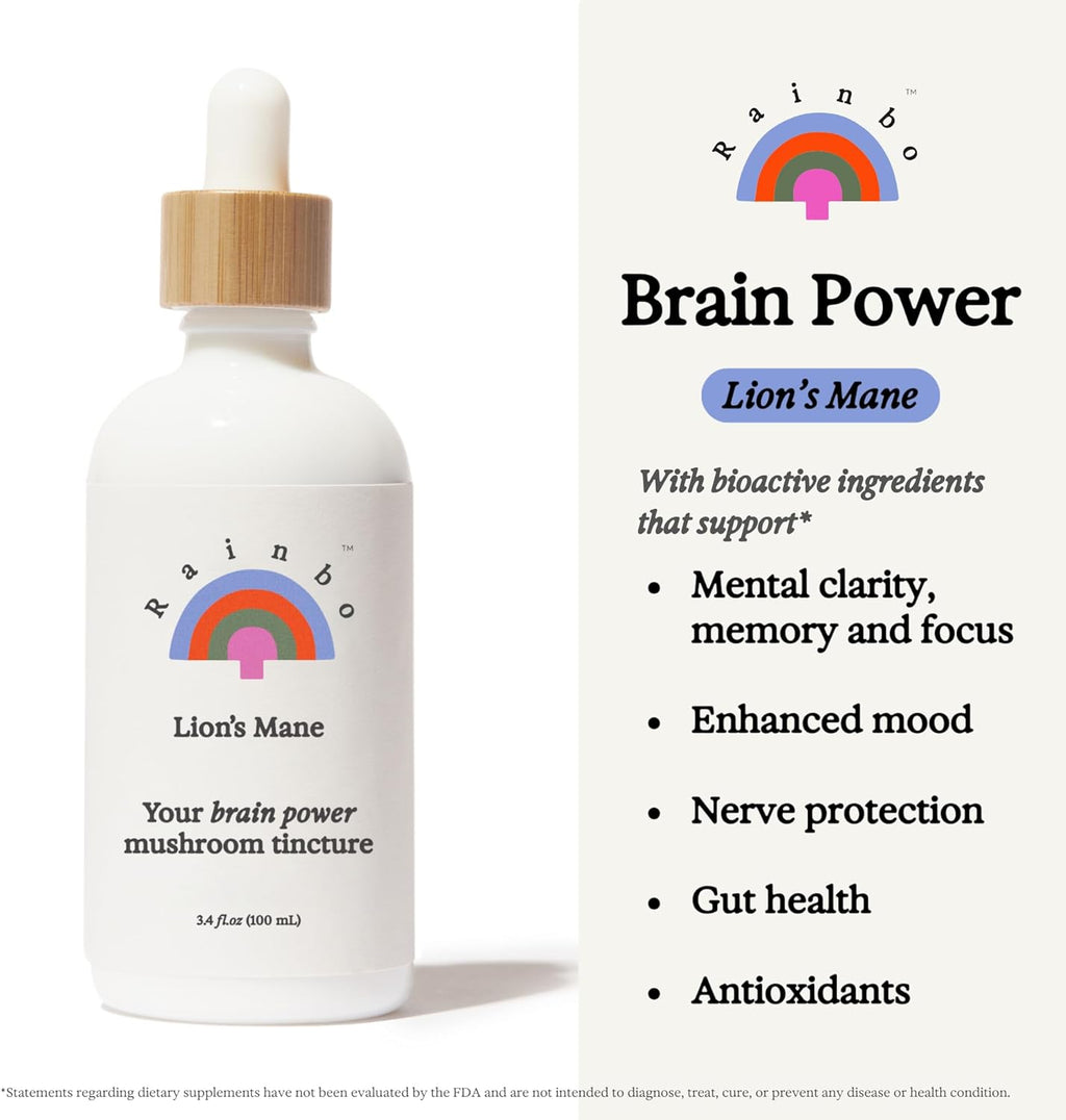Lion's Mane Mushroom Tincture - Dual Extract Mushroom Supplement - Brain Support, Focus, Memory, Liquid Lion's Mane Supplement, Vegan, Non GMO, 3.4 fl oz