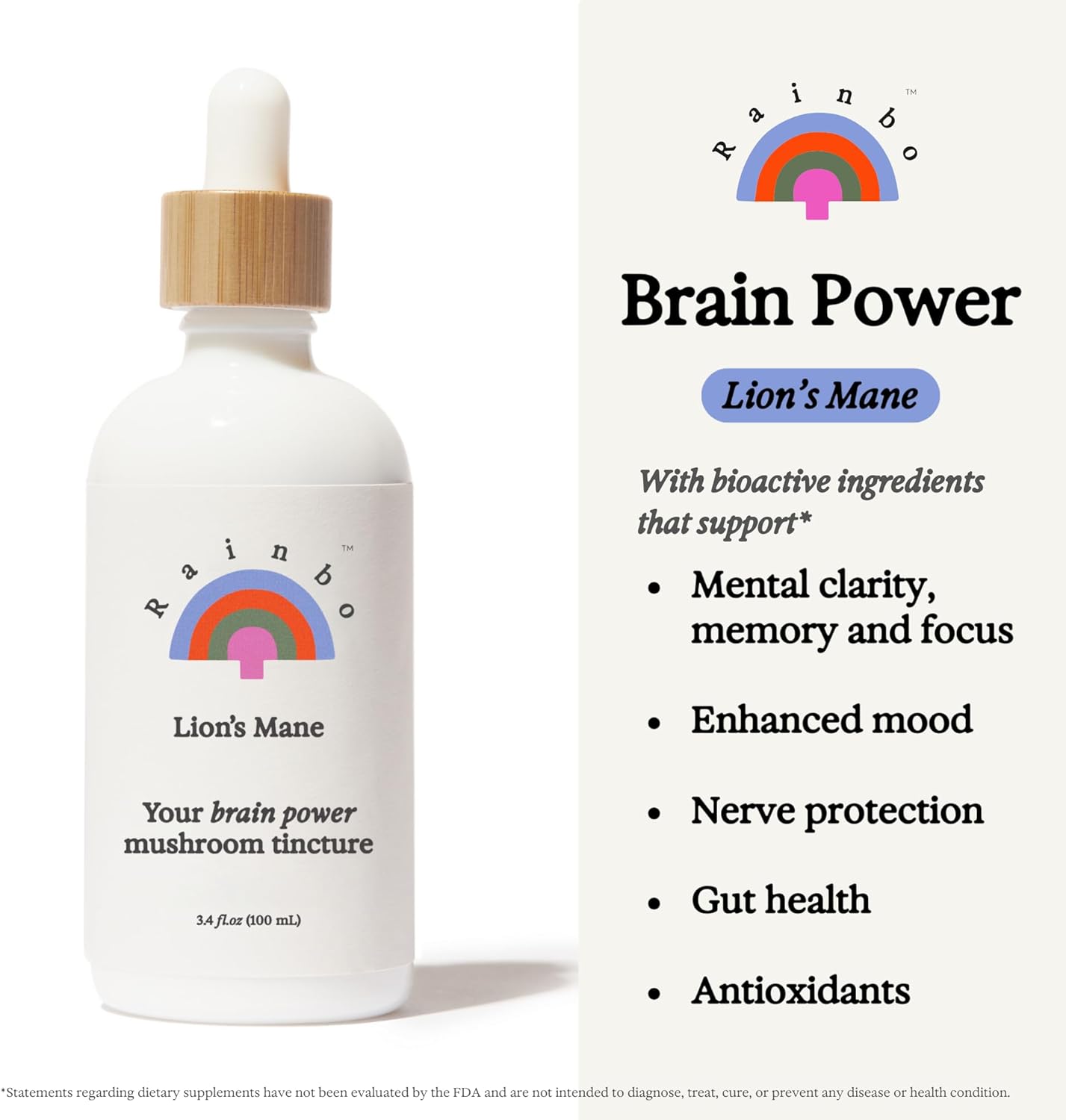 Lion's Mane Mushroom Tincture - Dual Extract Mushroom Supplement - Brain Support, Focus, Memory, Liquid Lion's Mane Supplement, Vegan, Non GMO, 3.4 fl oz
