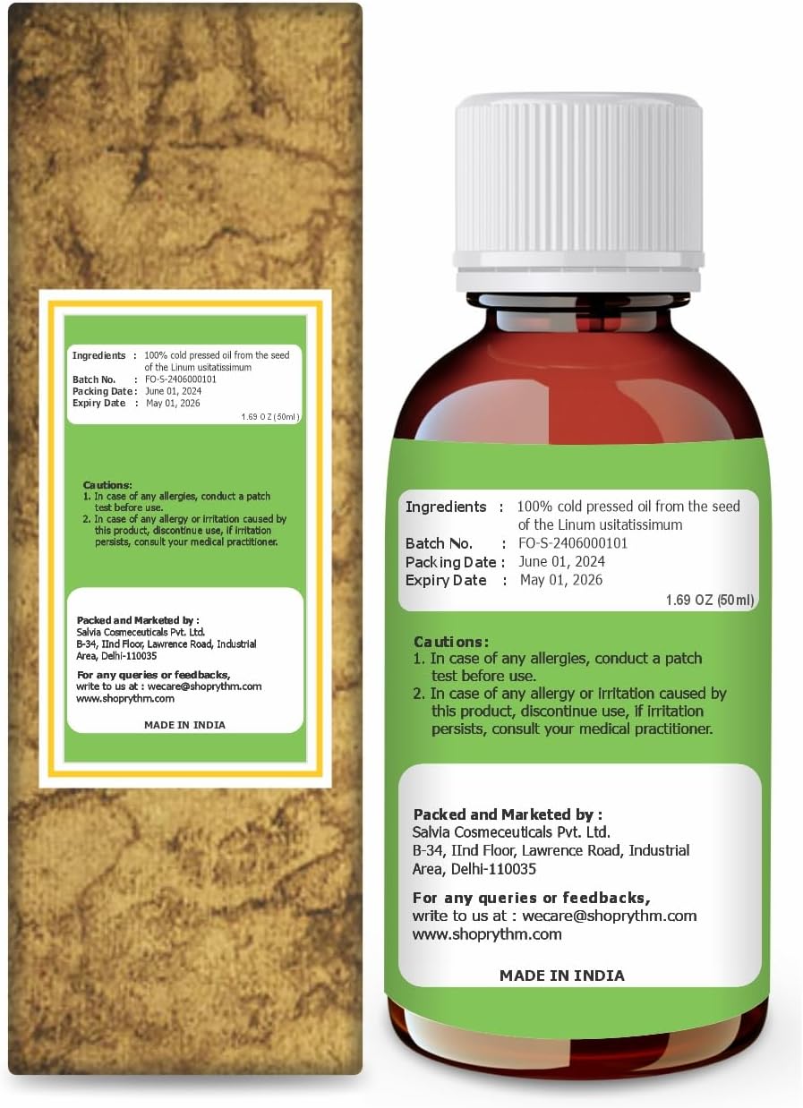 Flax Seed Oil 100% Natural Pure UNDILUTED Uncut Carrier Oil (1.69 fl oz)