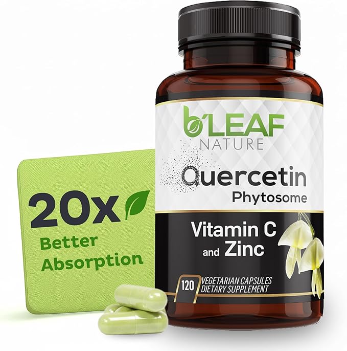 B'LEAF NATURE Quercetin Phytosome, 120 Capsules – 1000mg High Absorption Quercetin with Vitamin C and Zinc – Non-GMO Vegetarian Quercetin Supplement for Immune, Energy and Seasonal Support