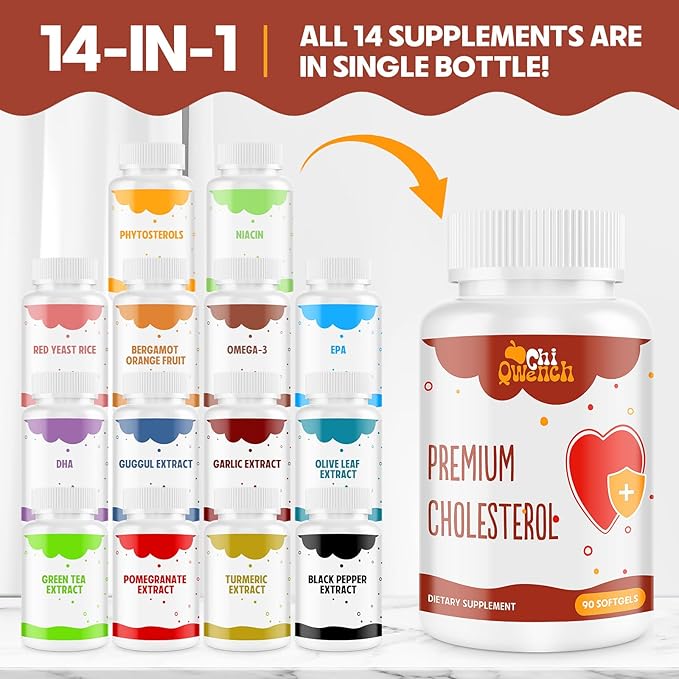 Cholesterol Supplements with Plant Sterols, Niacin, Red Yeast Rice, Citrus Bergamot, Garlic, Cholesterol Supplement Support Normal Cholesterol Levels, 90 Softgels